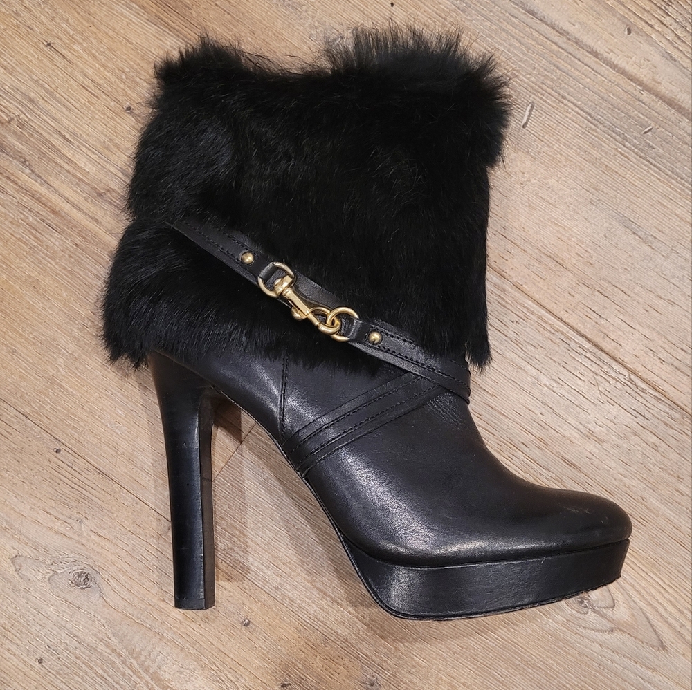 Real Genuine Black Rabbit Fur Coach Athena Boots